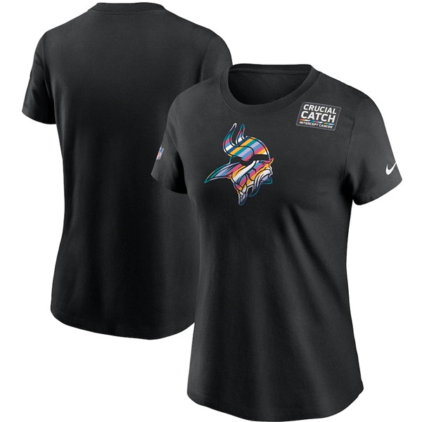 Women's Minnesota Vikings Black Sideline Crucial Catch Performance T-Shirt 2020(Run Small)